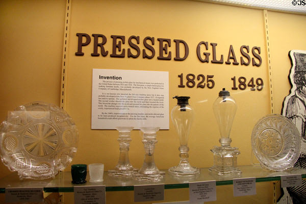 Display of American pressed glass invention (1825-49) at Museum of American Glass. Milville, NJ.