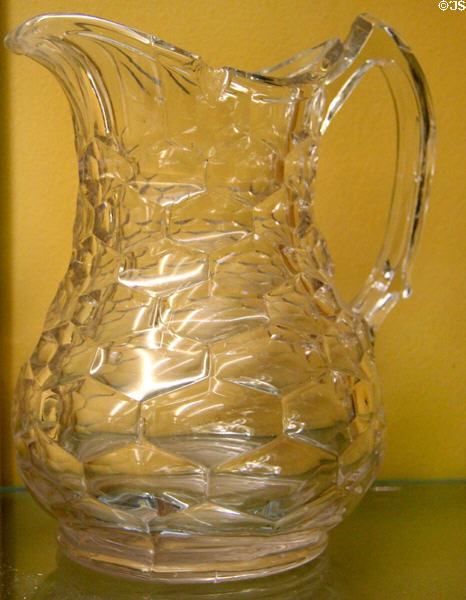 Patented pressed glass Cincinnatti pitcher (1865) by Franklin Flint Glass Works of Philadelphia, PA at Museum of American Glass. Milville, NJ.