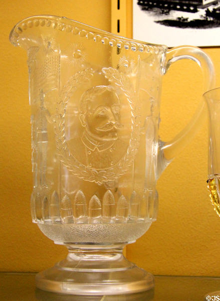 Spanish American War (aka Gridley) Pitcher (c1898) by Beatty-Brady Glass Co., Steubenville, OH at Museum of American Glass. Milville, NJ.