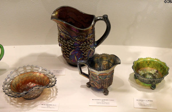 Carnival Glass vessels mostly by Fenton Art Glass Co. at Museum of American Glass. Milville, NJ.