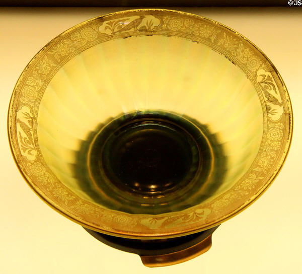Vaseline glass bowl (c1920) by H. Northwood Co. of Wheeling, WV at Museum of American Glass. Milville, NJ.