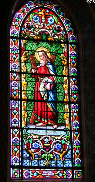 St. Andrew stained glass window in St. Francis Cathedral. Santa Fe, NM.