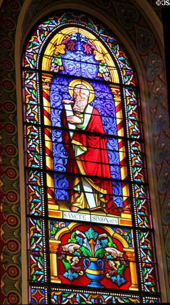 St Simon stained glass window in St Francis Cathedral. Santa Fe, NM.