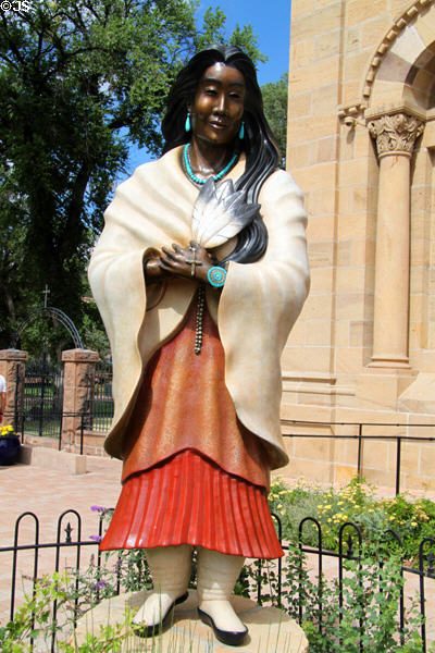 Kateri Tekakwitha (16561680) first North American Indian to be beatified statue by Estella Loretto at St. Francis Cathedral. Santa Fe, NM.