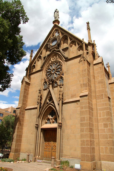 Loretto Chapel (1873) (211 Old Santa Fe Trail) now a museum. Santa Fe, NM. Style: Gothic Revival. Architect: Antoine Mouly.