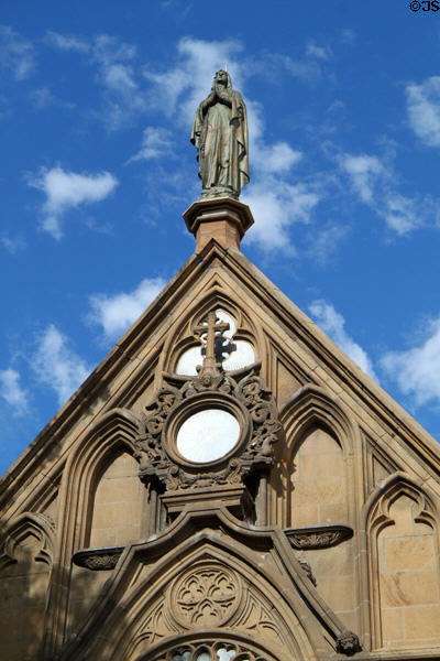 Gothic facade details of Loretto Chapel. Santa Fe, NM.
