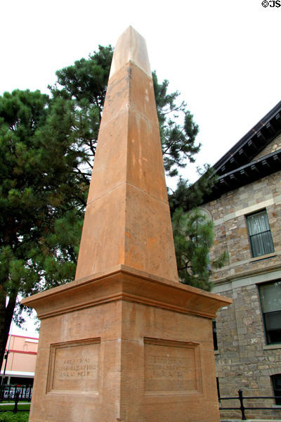 Memorial to Kit Carson (1868) on lawn of United States Courthouse. Santa Fe, NM.