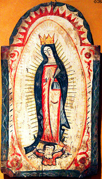 Spanish painted icon of Nuestra Señora de Guadalupe at New Mexico History Museum. Santa Fe, NM.