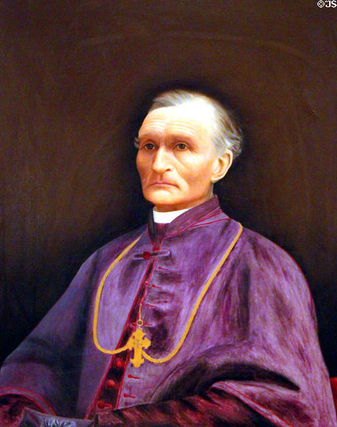 Portrait of Archbishop Jean B. Lamy (1814-88) whose controversial life inspired Willa Cather to write "Death Comes for the Archbishop" at New Mexico History Museum. Santa Fe, NM.