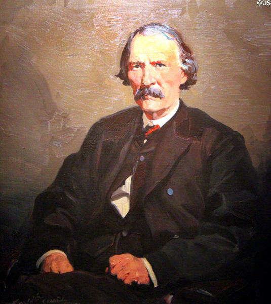 Kit Carson (1809-68) who arrived in Taos in 1826 portrait by Gerald Cassidy at New Mexico History Museum. Santa Fe, NM.