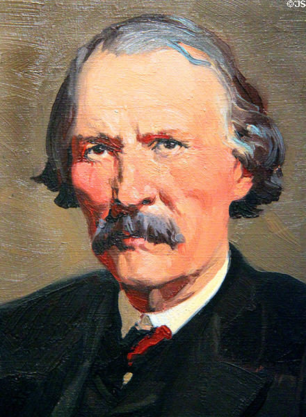 Facial detail of Kit Carson (1809-68) who arrived in Taos in 1826 portrait by Gerald Cassidy at New Mexico History Museum. Santa Fe, NM.
