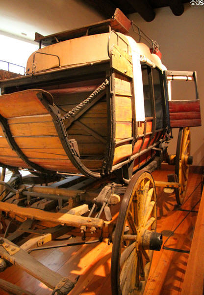Stagecoach used on the Santa Fe Trail (c1873-6) at New Mexico History Museum. Santa Fe, NM.