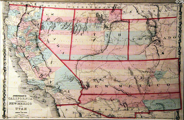 Map showing alternate plan (1862) to divide New Mexico and Arizona horizontally at New Mexico History Museum. Santa Fe, NM.