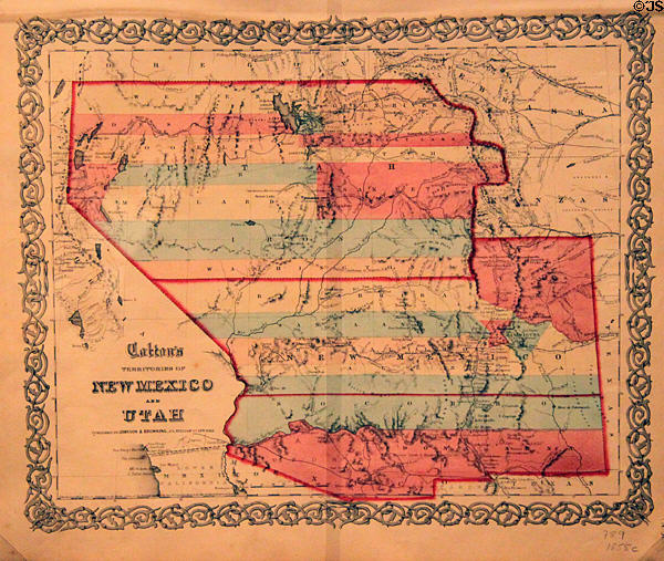 Map (c1857) of territories of New Mexico & Utah at New Mexico History Museum. Santa Fe, NM.