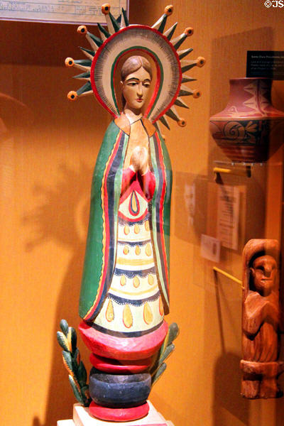 Nuestra Señora de la Luz bulto santo sculpture (c1939) by Juan Amadeo Sánchez at New Mexico History Museum. Santa Fe, NM.