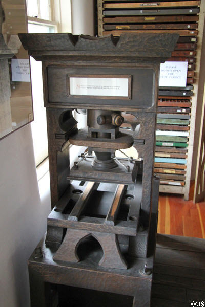 Replica of 1400 medieval style wooden print press at New Mexico History Museum. Santa Fe, NM.