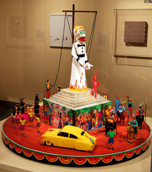 Viva La Fiesta sculpture (1996) by Luis Tapia at New Mexico Museum of Art. Santa Fe, NM.