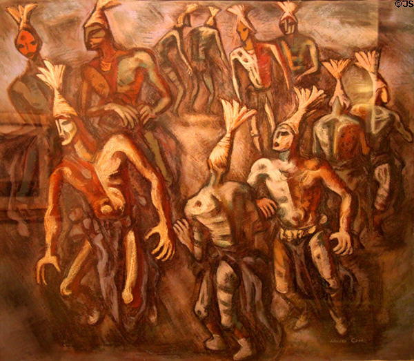 Koshare, Santo Domingo pastel (1949) by Howard Cook in NM State Capitol Art Collection. Santa Fe, NM.
