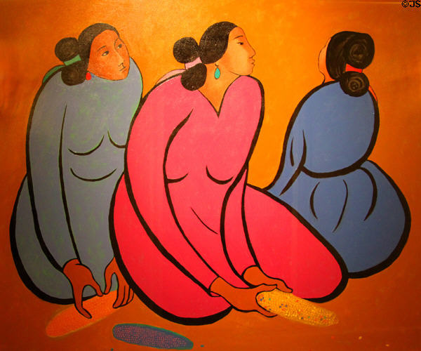 Golden Harvest painting (1998) by R.C. Gorman in NM State Capitol Art Collection. Santa Fe, NM.
