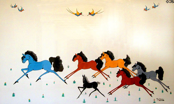 My Wild Horses painting (1992) by Pop Chalee in NM State Capitol Art Collection. Santa Fe, NM.