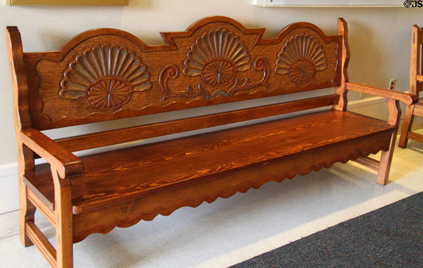Taos style bench (1991) by Antonio Archuleta in NM State Capitol Art Collection. Santa Fe, NM.