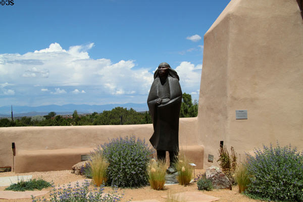 Museum of Indian Arts & Culture garden with Morning Prayer sculpture (1987) by Allan Houser. Santa Fe, NM.