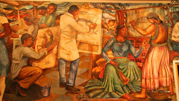 Mural on native arts (painting & weaving) at Museum of Indian Arts & Culture. Santa Fe, NM.