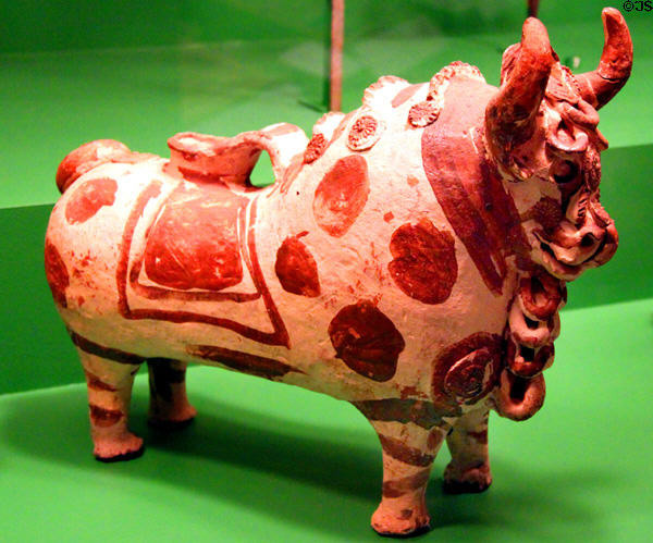 Pottery bull figure from Peru (c1960) at Museum of International Folk Art. Santa Fe, NM.