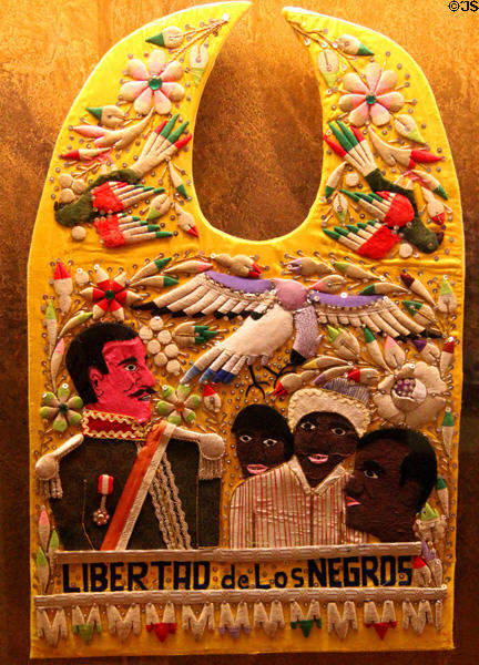 Folk art Libertad de los Negros embroidery in Girard wing at Museum of International Folk Art. Santa Fe, NM.