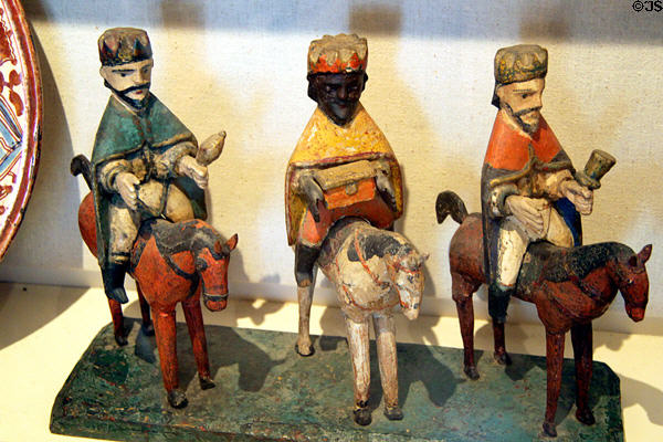 Three Kings carving (20thC) by Thomas Cabo from Puerto Rico at Museum of Spanish Colonial Art. Santa Fe, NM.