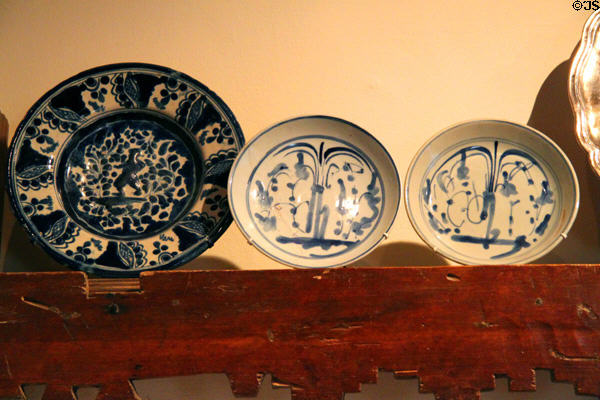 Plates from Mexico & China (18th & 19thC) in Delgado home display at Museum of Spanish Colonial Art. Santa Fe, NM.