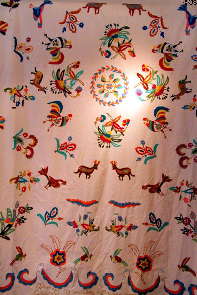 Embroidered Colcha (coverlet) (1935) by Anita Gonzales Thomas of New Mexico at Museum of Spanish Colonial Art. Santa Fe, NM.