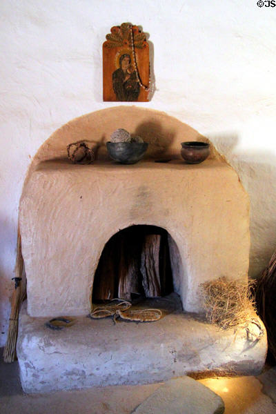 Adobe fireplace at Rancho de las Golondrinas. Santa Fe, NM.
