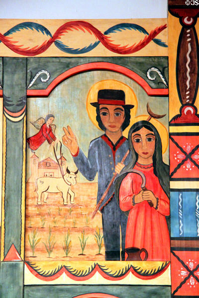 St. Isidore & St. Mary by Irene Martinez-Yates on Reredos in Golondrinas Chapel at Rancho de las Golondrinas. Santa Fe, NM.