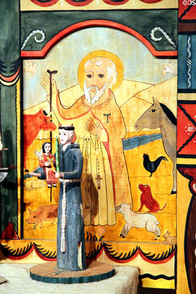 St. Anthony Abbot by Ernie Luján on Reredos in Golondrinas Chapel at Rancho de las Golondrinas. Santa Fe, NM.