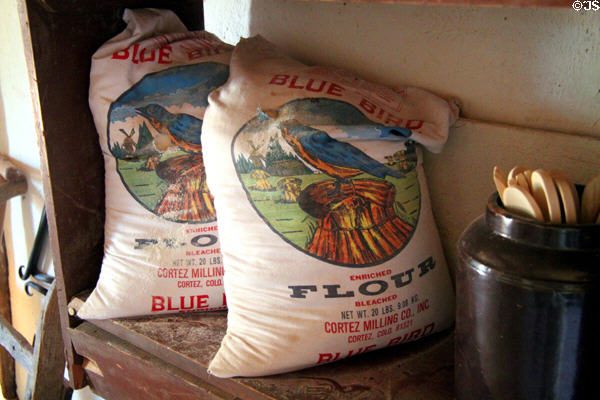 Flour sacks in country store at Rancho de las Golondrinas. Santa Fe, NM.