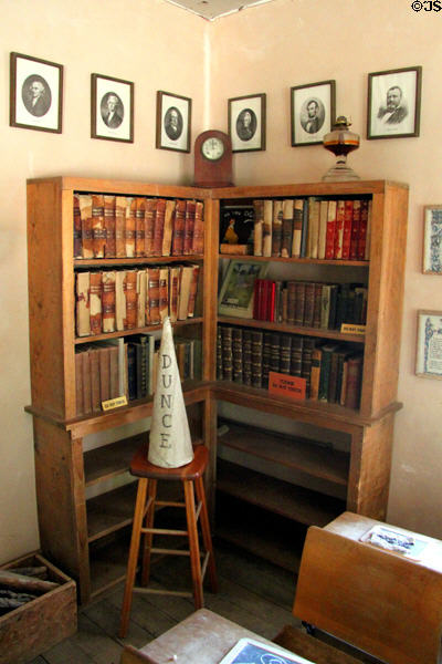 Library in Raton schoolhouse at Rancho de las Golondrinas. Santa Fe, NM.