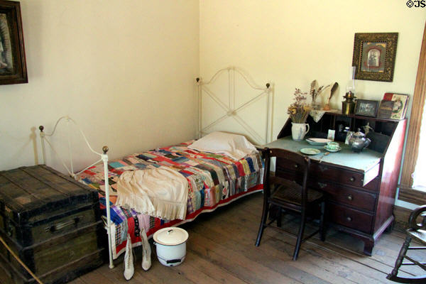 Room where teacher slept in Raton schoolhouse at Rancho de las Golondrinas. Santa Fe, NM.