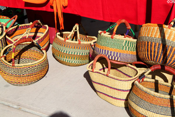 Baskets at Sunday Santa Fe Farmers Market. Santa Fe, NM.