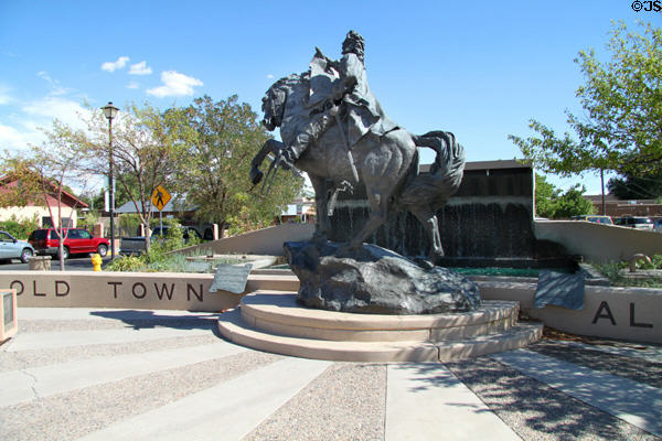 Don Francisco Cuervo Y Valdés, founder of Albuquerque monument (1988) by Buck McCain at entrance to Old Town. Albuquerque, NM.