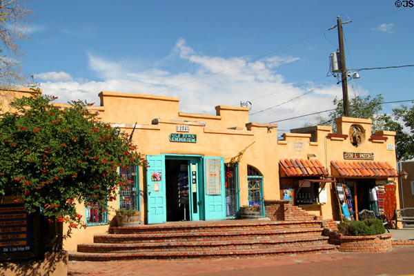 Heritage shops on Old Town Plaza. Albuquerque, NM.