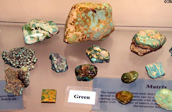Samples of various types of Turquoise at Turquoise Museum. Albuquerque, NM.