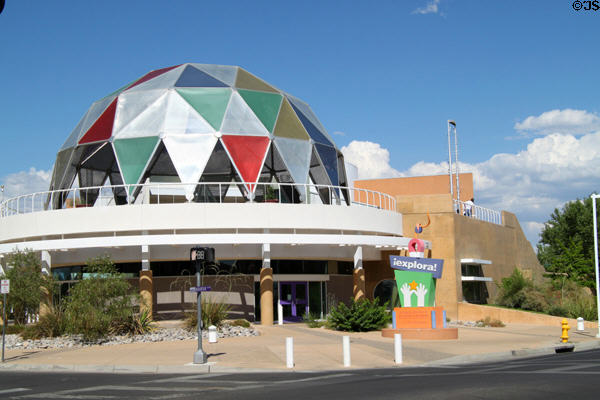 Explora (2003) (1701 Mountain Road NW) with geodesic dome is hands-on learning center for kids. Albuquerque, NM.