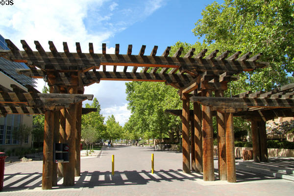 Pergola over an entrance to campus of University of New Mexico. Albuquerque, NM.