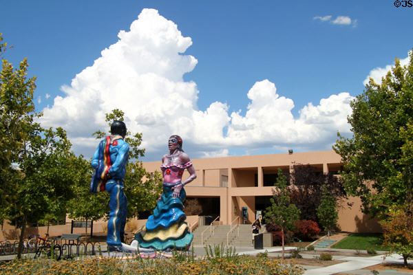 Fiesta Jarabe sculpture & Johnson Center (1957) for recreation at University of New Mexico. Albuquerque, NM.