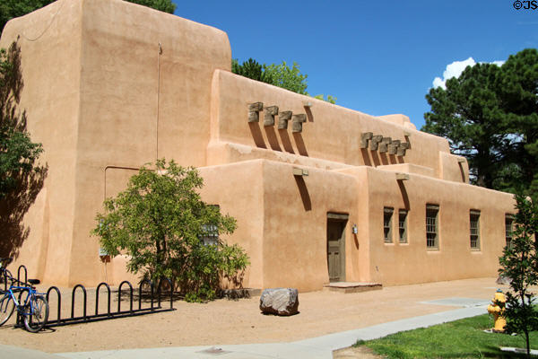 Alumni Memorial Chapel (1960) at University of New Mexico. Albuquerque, NM. Style: Pueblo Revival.