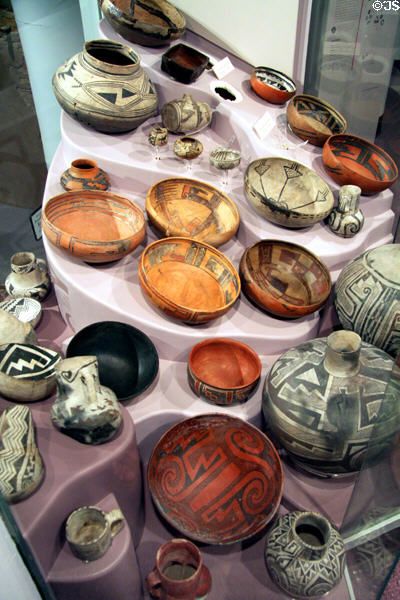 Collection of prehistoric native pottery of the Rio Grande valley (500-1200) at Maxwell Museum of Anthropology. Albuquerque, NM.