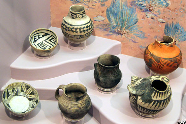 Collection of prehistoric native pottery of the Rio Grande valley at Maxwell Museum of Anthropology. Albuquerque, NM.