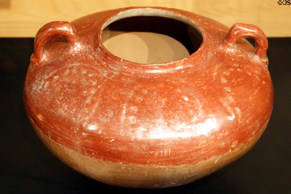 Two tone native pottery storage jar (1900) from Ohkay Owingeh, NM at Maxwell Museum of Anthropology. Albuquerque, NM.