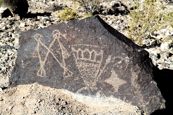 Petroglyph with paired figures (1300-1600) at Petroglyph National Monument. Albuquerque, NM.